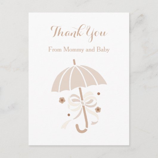 Leuke Tan Paraplu en Bow Baby shower Dank u Briefkaart (Voorkant)
