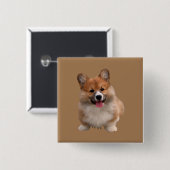 Leuke Tan Welsh Corgi Square Button (Voorkant /achterkant)