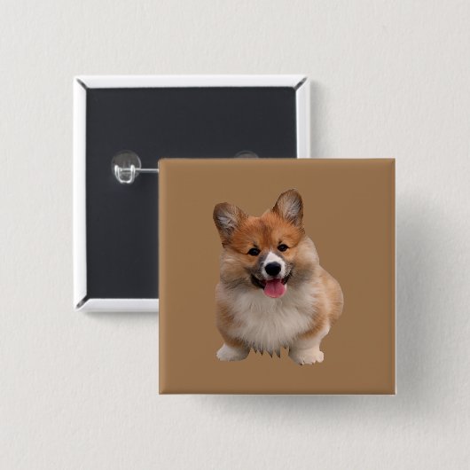 Leuke Tan Welsh Corgi Square Button (Voorkant /achterkant)