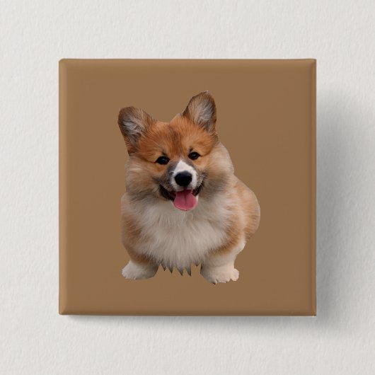 Leuke Tan Welsh Corgi Square Button (Voorkant)