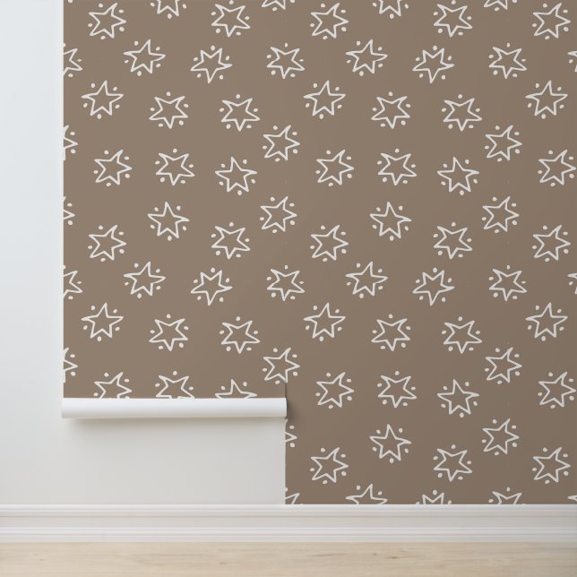 Leuke Tan & White Abstract Star met Stippen Patter Behang (Applicatie)