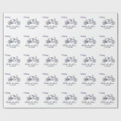 Leuke tandem fiets en liefde banner bruiloft cadeaupapier (Vlak)
