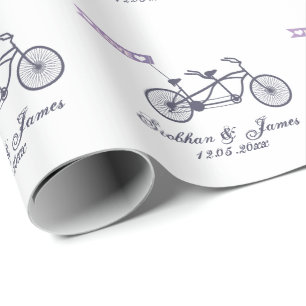 Leuke tandem fiets en liefde banner bruiloft cadeaupapier