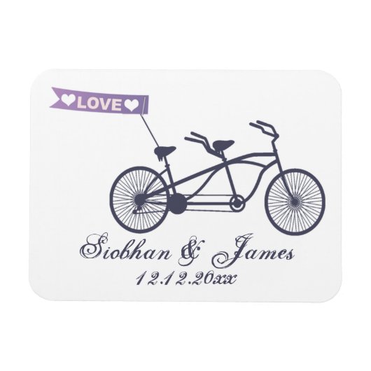 Leuke tandem fiets en liefde banner bruiloft magneet (Horizontaal)