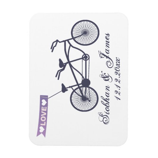 Leuke tandem fiets en liefde banner bruiloft magneet (Verticaal)