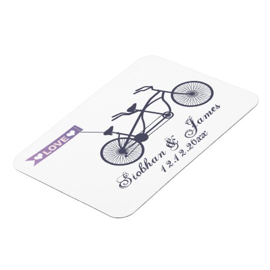 Leuke tandem fiets en liefde banner bruiloft magneet (Linkerzijde)