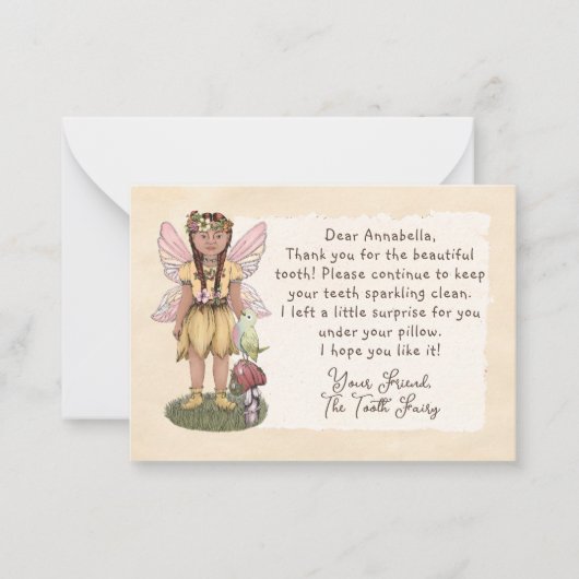 Leuke  Tandenfee Letter Eerste Tand Notitiekaartje (Voorkant)