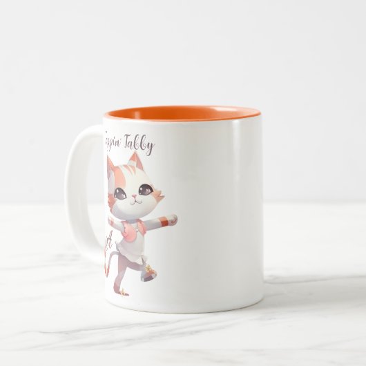Leuke Tap Dancing Tabby Cat Custom Monogram Tweekleurige Koffiemok (Voorkant links)