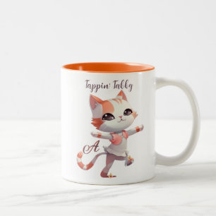 Leuke Tap Dancing Tabby Cat Custom Monogram Tweekleurige Koffiemok