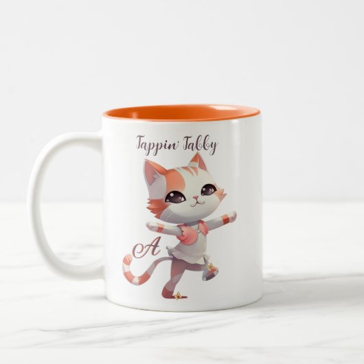 Leuke Tap Dancing Tabby Cat Custom Monogram Tweekleurige Koffiemok (Links)