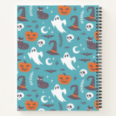 Leuke Teal Doodle Halloween Patroon Notitieboek (Achterkant)