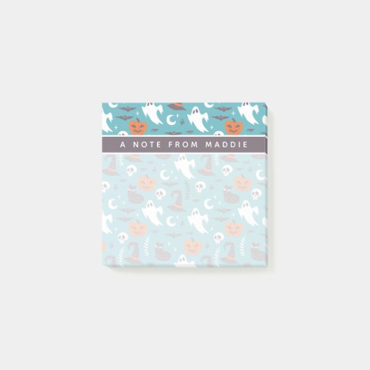 Leuke Teal Doodle Halloween Patroon Post-it® Notes (Voorkant)