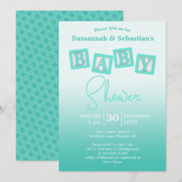 Leuke Teal Ombre BABY Blokken Baby Shower Uitnodig Kaart