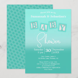 Leuke Teal Ombre BABY Blokken Shower Uitnodiging