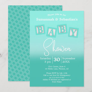 Leuke Teal Ombre BABY Blokken Shower Uitnodiging