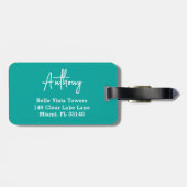 Leuke Teal Witte MINE Gepersonaliseerde Bagage Lab Bagagelabel (Achterkant horizontaal)