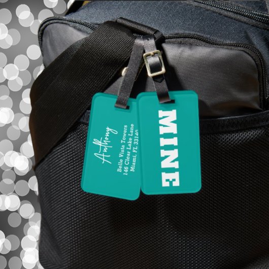 Leuke Teal Witte MINE Gepersonaliseerde Bagage Lab Bagagelabel