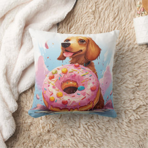 Leuke teckel hond met donut kussen