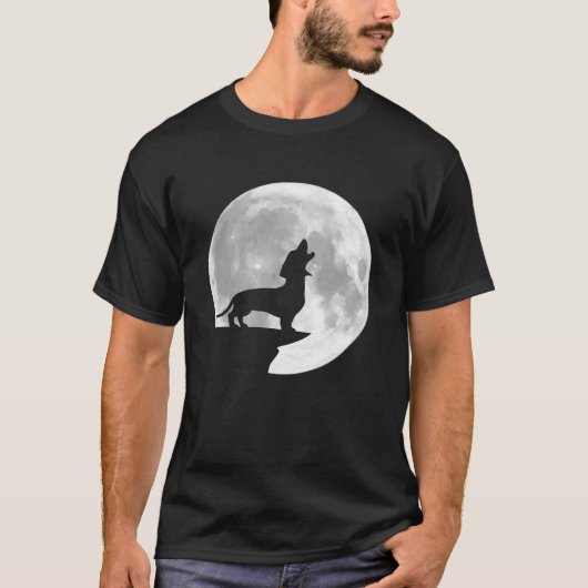 Leuke teckel Howling Volle Maan Halloween T-shirt (Voorkant)