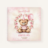 Leuke Teddy Bear 1e Verjaardag Roze Gastenboek Notitieboek (Voorkant)