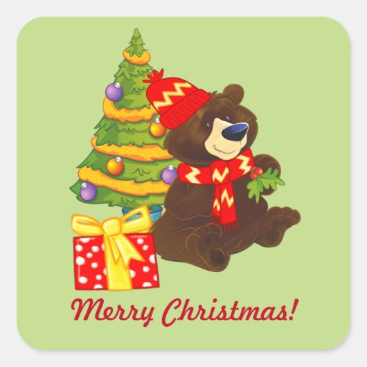 Leuke Teddy Bear Aangepaste Kerstmis Vierkante Sticker (Voorkant)