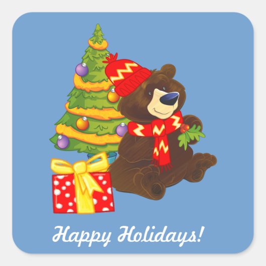 Leuke Teddy Bear Aangepaste Kerstmis Vierkante Sticker (Voorkant)