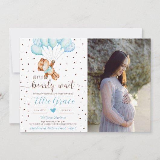 Leuke Teddy Bear Boy Baby shower Foto Kaart (Voorkant)