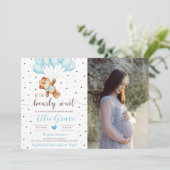 Leuke Teddy Bear Boy Baby shower Foto Kaart (Staand voorkant)