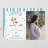 Leuke Teddy Bear Boy Baby shower Foto Kaart (Voorkant / Achterkant)
