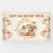 Leuke Teddy Bear Herfst Kids Verjaardagsbanner Spandoek (Horizontaal)