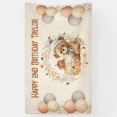 Leuke Teddy Bear Herfst Kids Verjaardagsbanner Spandoek (Verticaal)
