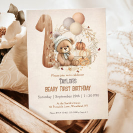 Leuke Teddy Bear Herfst Pompoenen Beary 1e Verjaar Kaart