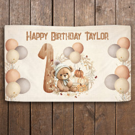 Leuke Teddy Bear Herfst Pompoenen Beary 1e Verjaar Spandoek