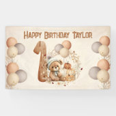 Leuke Teddy Bear Herfst Pompoenen Beary 1e Verjaar Spandoek (Horizontaal)