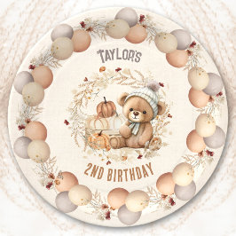 Leuke Teddy Bear Herfst Verjaardagspapier Borden Papieren Bordje