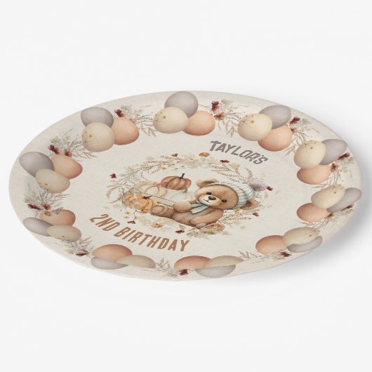 Leuke Teddy Bear Herfst Verjaardagspapier Borden Papieren Bordje (Gekanteld)