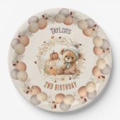 Leuke Teddy Bear Herfst Verjaardagspapier Borden Papieren Bordje (Voorkant)