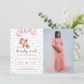 Leuke Teddy Bear Meisje Baby shower Foto Kaart (Staand voorkant)