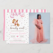 Leuke Teddy Bear Meisje Baby shower Foto Kaart (Voorkant / Achterkant)