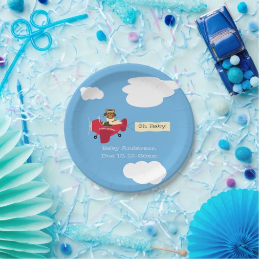 Leuke  Teddy Bear Pilot Baby shower Papieren Bordje (Feest)