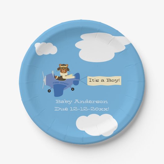 Leuke  Teddy Bear Pilot Boy Baby shower Papieren Bordje (Voorkant)
