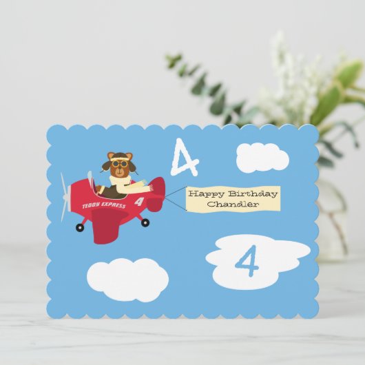 Leuke  Teddy Bear Pilot Verjaardag Kaart (Staand voorkant)