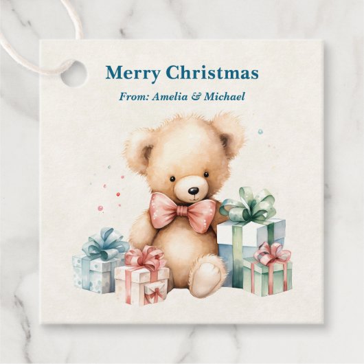 Leuke Teddy Bear Vrolijk Kerstfeest Bedankjes Labels (Voorkant)