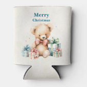Leuke Teddy Bear Vrolijk Kerstfeest Blikjeskoeler (Voorkant)