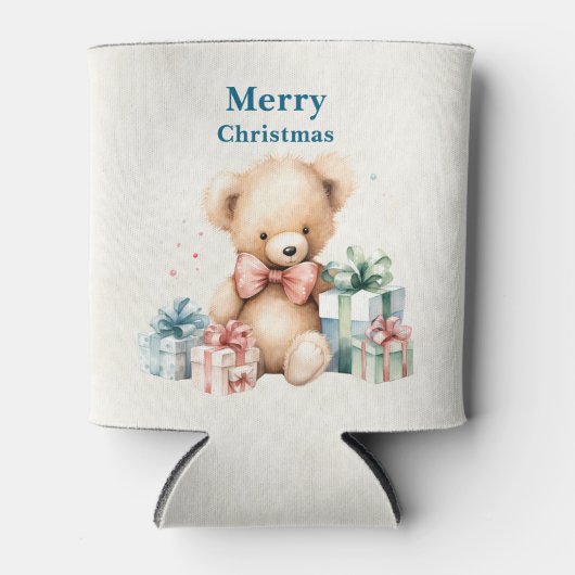 Leuke Teddy Bear Vrolijk Kerstfeest Blikjeskoeler (Voorkant)