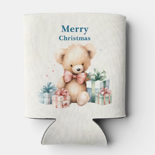 Leuke Teddy Bear Vrolijk Kerstfeest Blikjeskoeler (Achterkant)