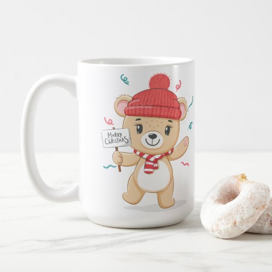 Leuke Teddy Bear Vrolijk Kerstfeest Koffiemok (Met donut)