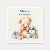 Leuke Teddy Bear Vrolijk Kerstfeest Servet (Voorkant)