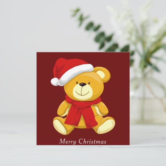 Leuke Teddy Bear Vrolijke Kerstmis Vakantie Kaarte (Staand voorkant)