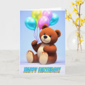 Leuke Teddy Beer Feestballonnen Verjaardag Kaart (Gele Bloem)
